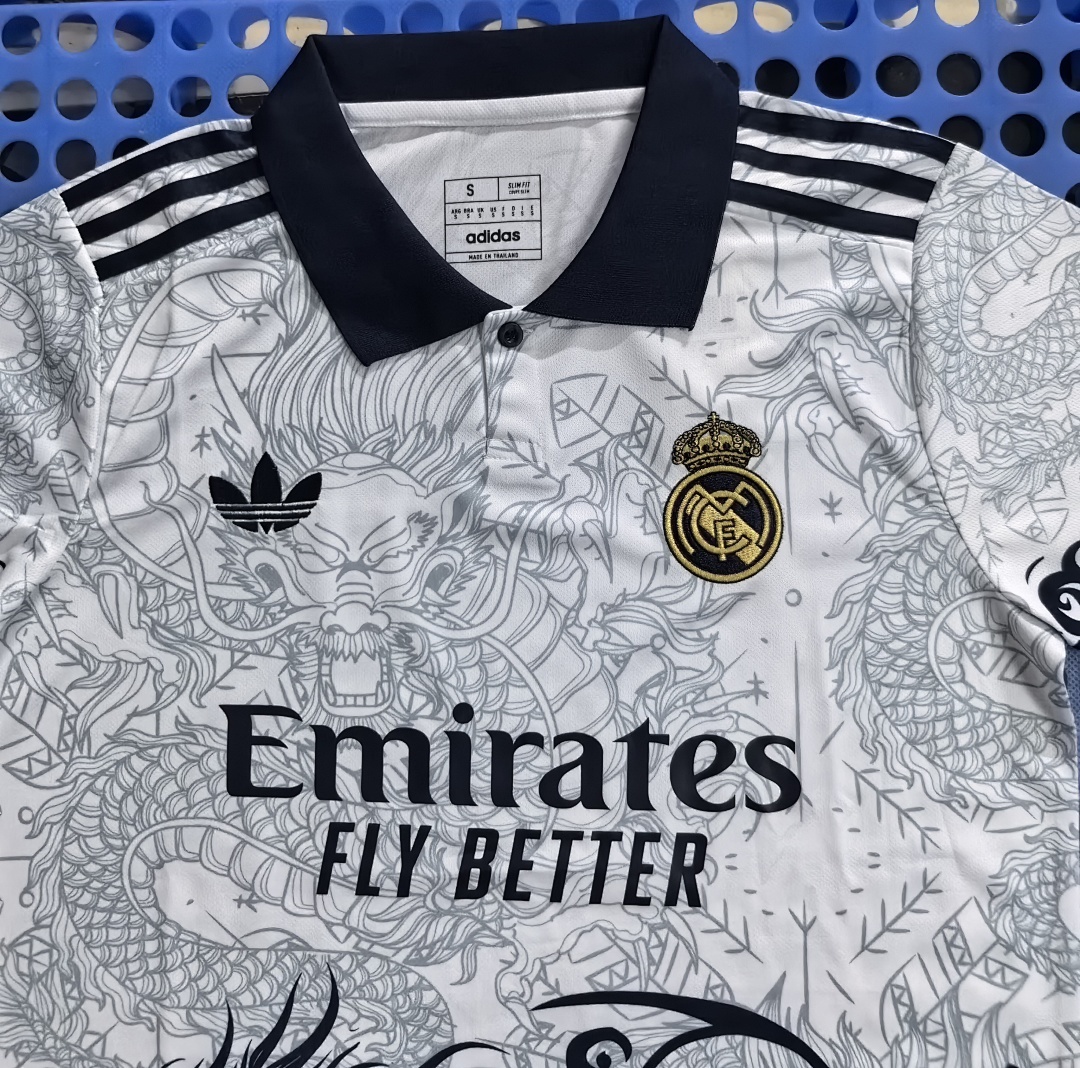 2024 Real Madrid Spray Dragon Edition POLO White - Image 3