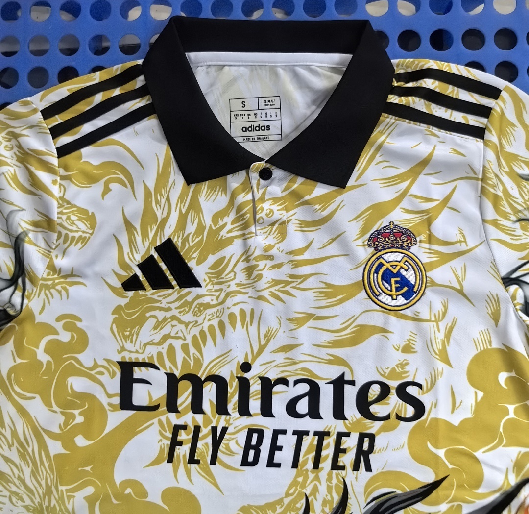 2024 Real Madrid Spray Dragon Edition POLO Yellow - Image 3