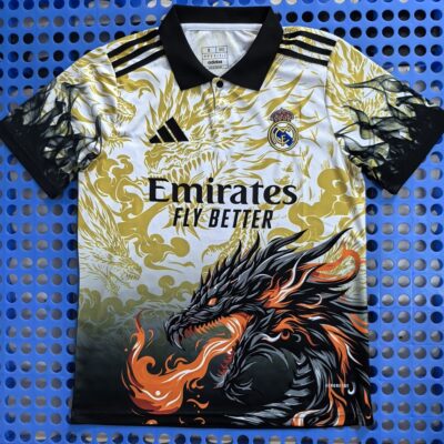 2024 Real Madrid Spray Dragon Edition POLO Yellow