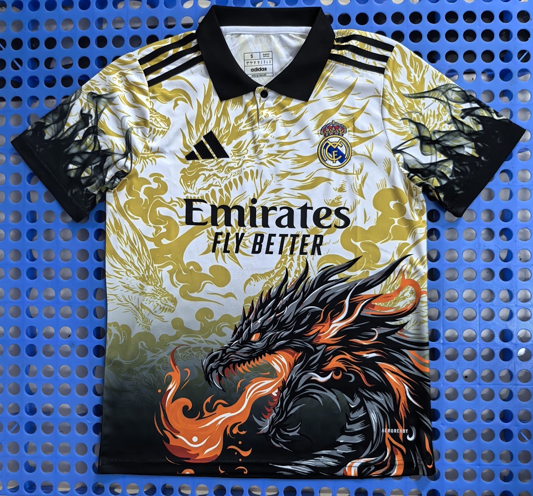 2024 Real Madrid Spray Dragon Edition POLO Yellow