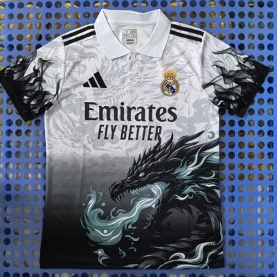 2025 Real Madrid Spray Dragon White POLO